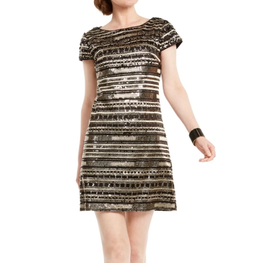 Vince Camuto Black and Silver Sequin Mini Dress